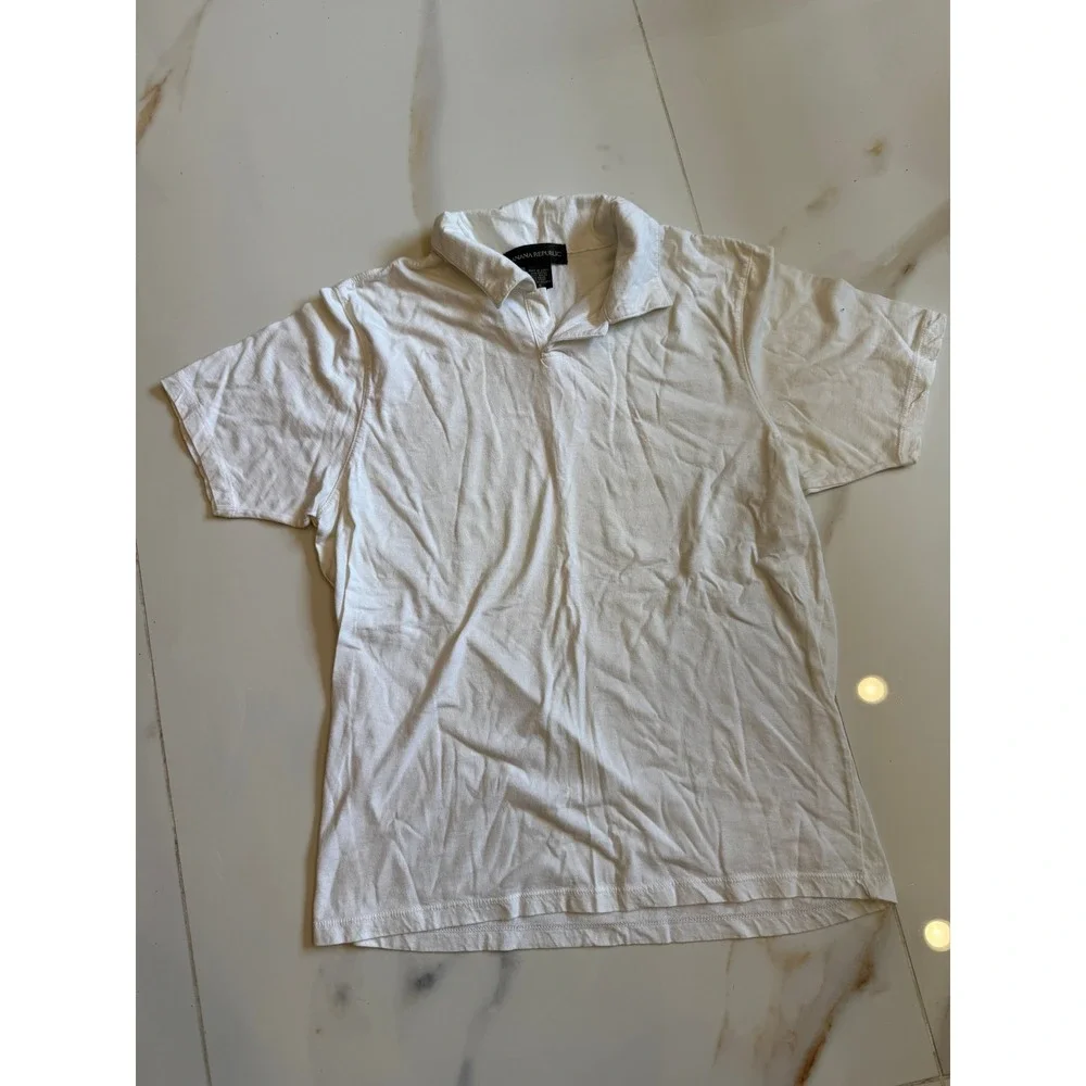 Banana Republic Mens White Short‎ Sleeve Polo Shirt Cotton Nylon Blend Size S